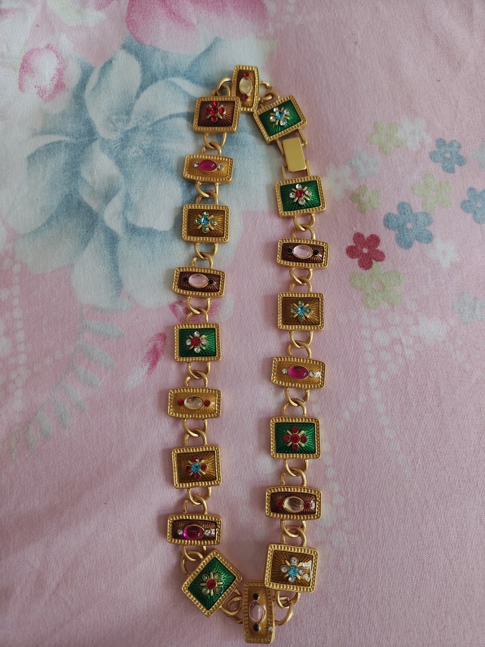 Gold-Tone Multicolor Enamel Link Necklace - Women Jewelry